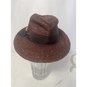 Lola Womens Straw Hat S Fedora Brown Ribbon Embellished Resort City Festival
